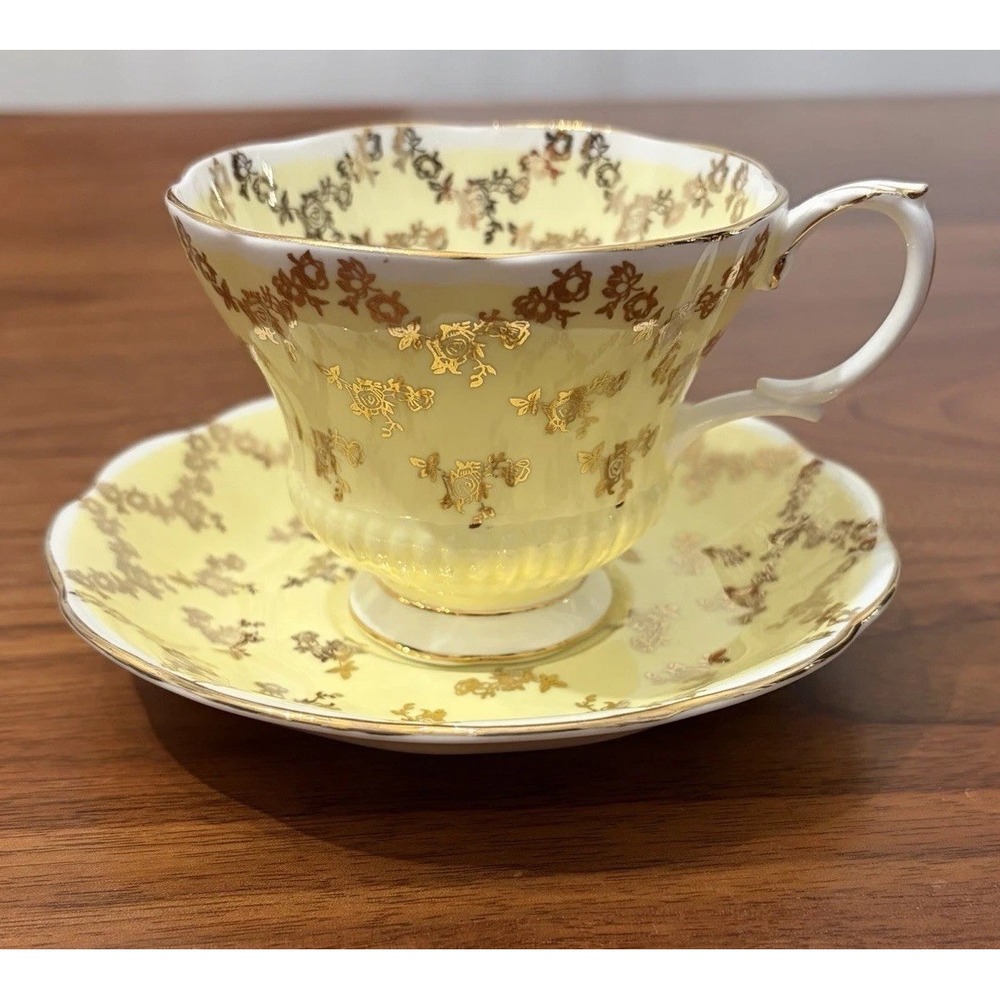 Royal Albert Sovereign Series Tea Cup and Saucer Set Yellow Gold Bone China